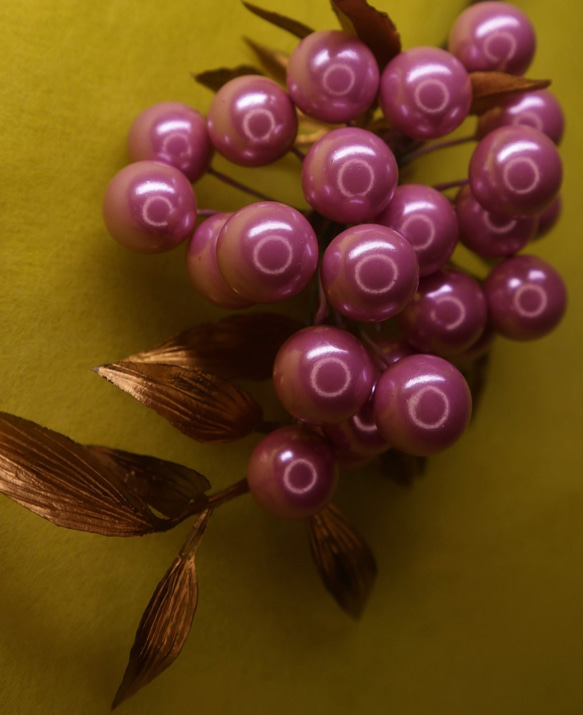ラベンダー　真珠　パール　金のリーフ　かんざし　和装ヘア　髪飾り 2枚目の画像