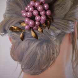 ラベンダー　真珠　パール　金のリーフ　かんざし　和装ヘア　髪飾り 3枚目の画像