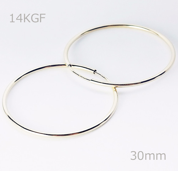 送料無料 - 30ｍｍ 14kgf Hoop Earrings - 14k ゴールドフィルド フープピアス 2枚目の画像