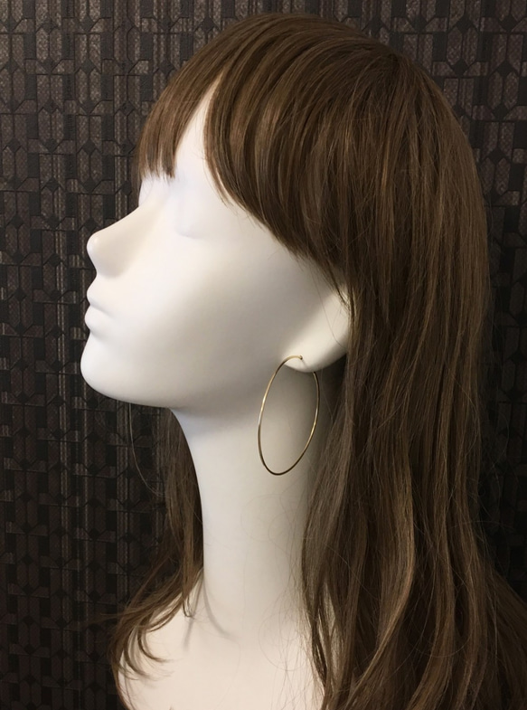 送料無料 - 65ｍｍ 14kgf Hoop Earrings - 14k ゴールドフィルド フープピアス 3枚目の画像