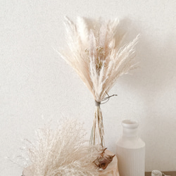 パンパスグラスと白い小花のブーケ　　スワッグ　　ドライフラワー 2枚目の画像