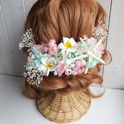 プルメリア　ピンク　エメラルドグリーン　スターフィッシュ　ヒトデ　髪飾り　結婚式　 5枚目の画像