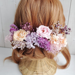 ピンク パープル　マジョリカローズ　プリザーブドフラワー　髪飾り　結婚式 成人式　袴 2枚目の画像