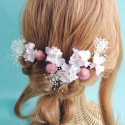 桜とかすみそう　シンプル　髪飾り　結婚式　成人式　卒業式　水引　ピンク　ヘア飾り 3枚目の画像
