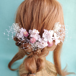 桜とかすみそう　シンプル　髪飾り　結婚式　成人式　卒業式　水引　ピンク　ヘア飾り 6枚目の画像