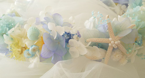 【カラー変更ＯＫ】スターフィッシュの花冠　ブルー×イエロー 5枚目の画像
