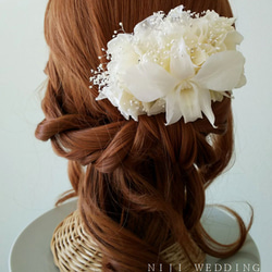 純白の花嫁♡蘭とジャスミンのホワイトヘットドレス　髪飾り　プリザーブドフラワー　ウェディング　 4枚目の画像