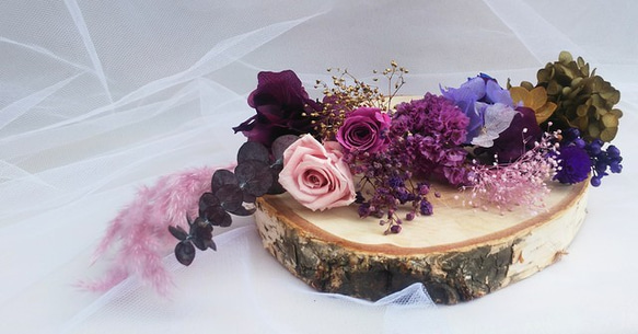 ローズとパンパスグラスの　アンティーク風　髪飾り　ドライフラワー　プリザーブドフラワー　成人式　結婚式 2枚目の画像