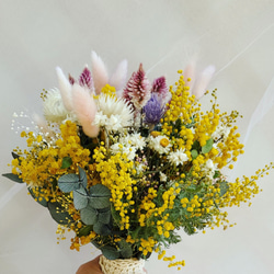 【個数限定販売】ミモザと小花 かすみそう　クラッチブーケ　結婚式　和装 3枚目の画像