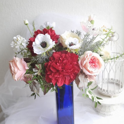 ローズと芍薬　アネモネ　華やかクラッチブーケ　造花　結婚式 2枚目の画像