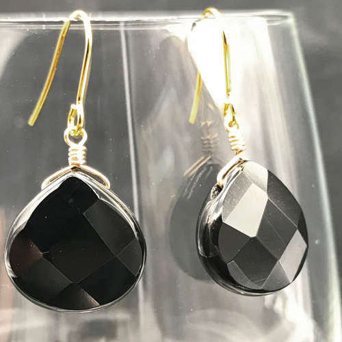 14kgf ブラックオニキス （ 黒瑪瑙 ） マロンカット ピアス ピアス