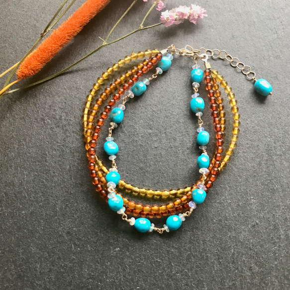 ターコイズ スリーピングビューティ アンバー 3色 ブレスレット 14kgf