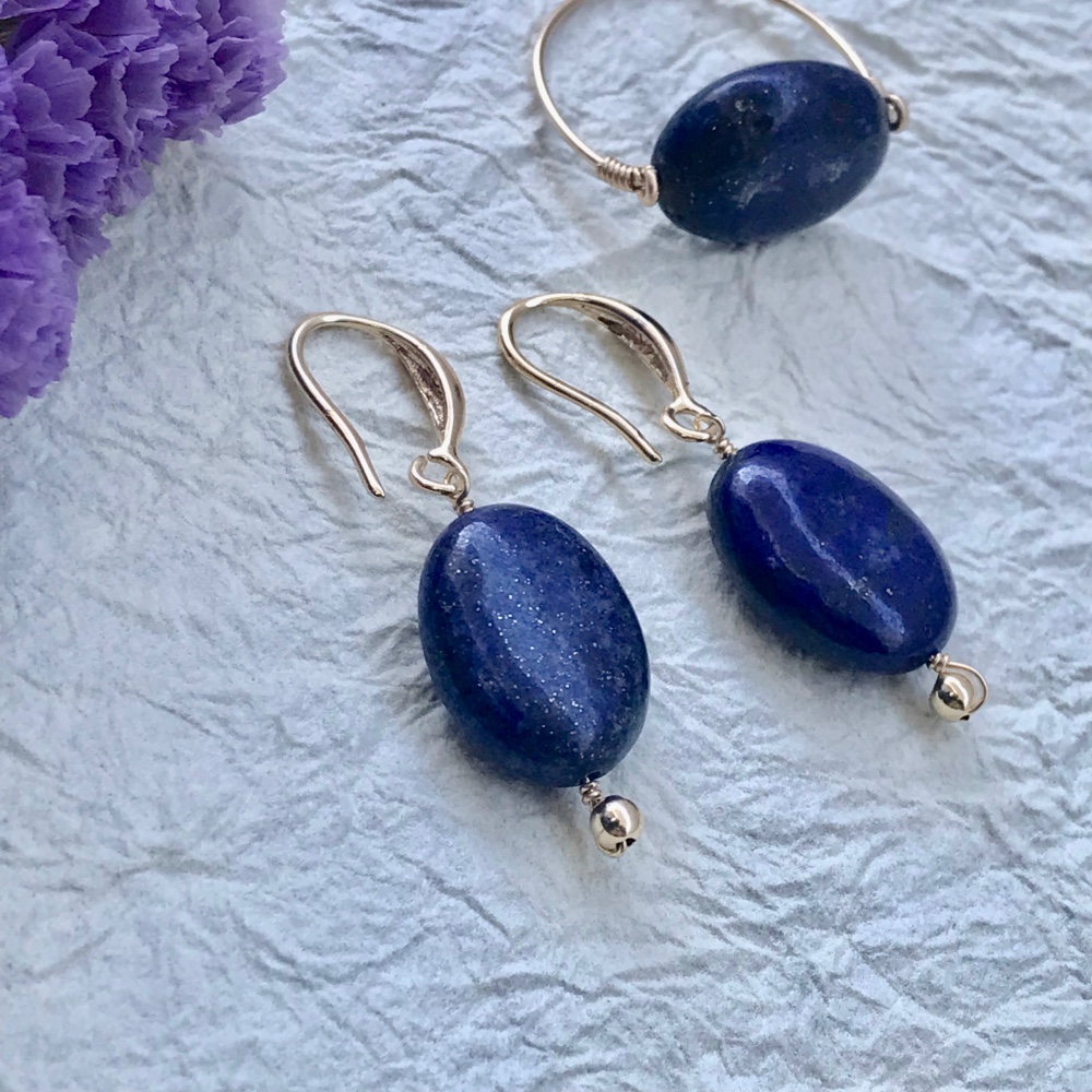 9月、12月誕生石 ラピスラズリ  ピアス と デイリーリング　のセット   14kgf