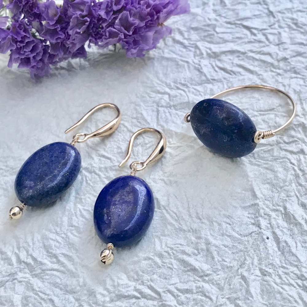 9月、12月誕生石 ラピスラズリ  ピアス と デイリーリング　のセット   14kgf