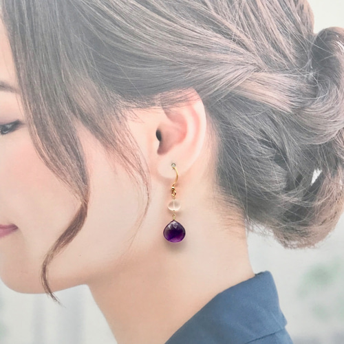 モスアメジスト マロンカット ピアス と ネックレストップ のセット 