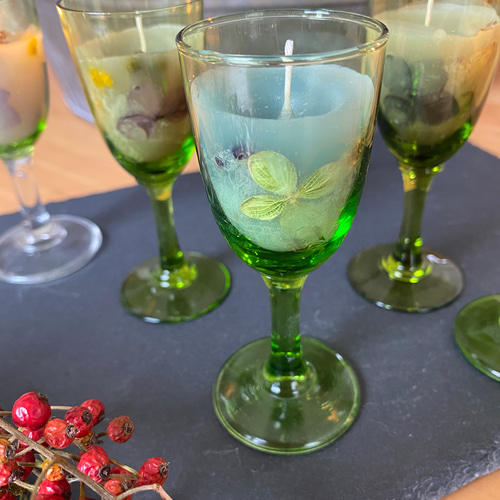 小さなワイングラス アロマキャンドル ハーバルリラックス 〜森林浴の