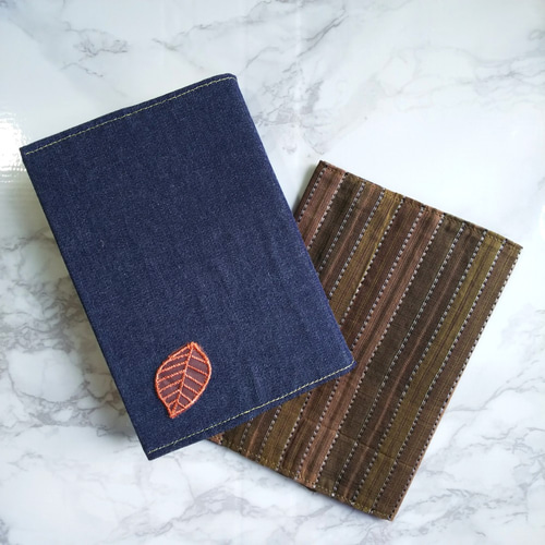 ブックカバー 2個セット 文庫本 ネイビー ブラウン シンプル