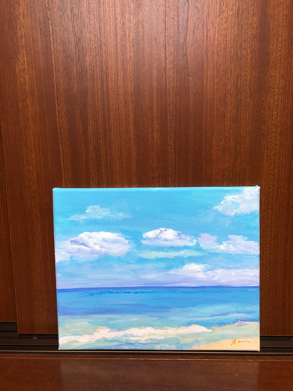 青い海の抽象画 着る キャンバスプリント 大きめ