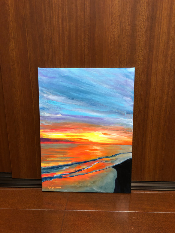 お待たせ! 絵画 油絵 原画 ペンギン 海 ブルー F4 絵画 - 絵画