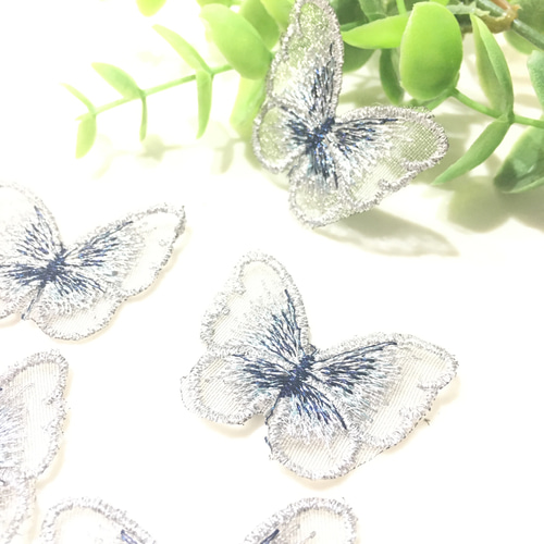 送料無料】レース素材 刺繍ちょうちょ 蝶々 バタフライ シルバー 生地