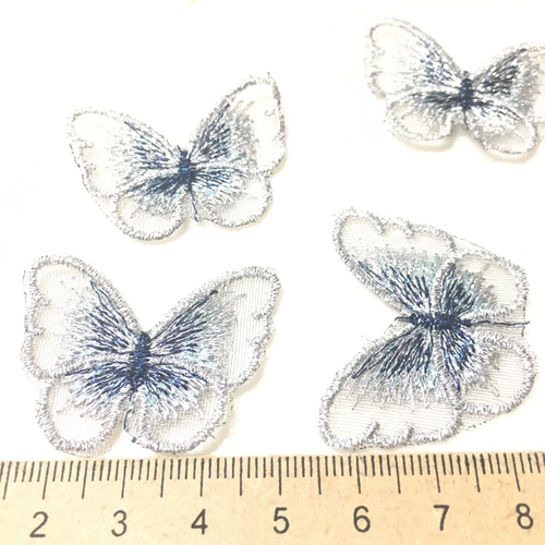 送料無料】レース素材 刺繍ちょうちょ 蝶々 バタフライ シルバー 生地