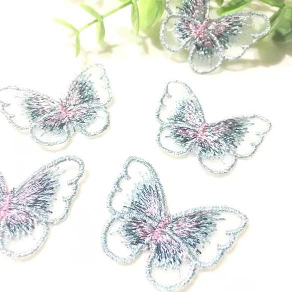 【送料無料】レース素材  刺繍ちょうちょ  蝶々  バタフライ  ブルー 3枚目の画像