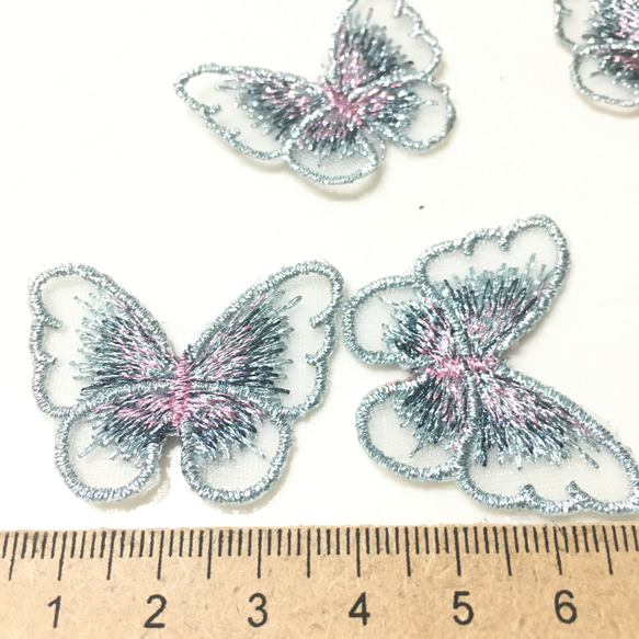 【送料無料】レース素材  刺繍ちょうちょ  蝶々  バタフライ  ブルー 4枚目の画像