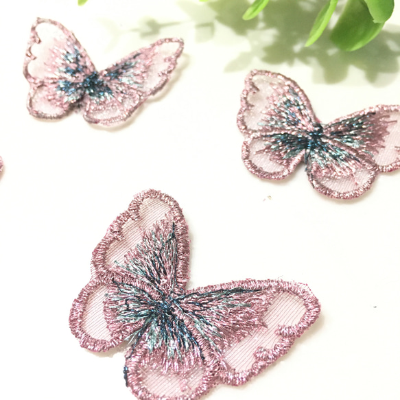 【送料無料】レース素材  刺繍ちょうちょ  蝶々  バタフライ  小さめピンク 2枚目の画像