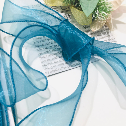 現品のみ！オーガンジー リボン♡マーメイド ♡ブルー 数量5から】 リボン 『オーガンジーリボン 1500 幅約7.5cm 22番色