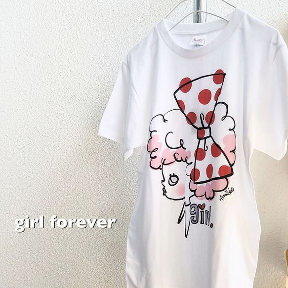 大きな水玉リボン(WHITE）自分を表現するあなたへ。girlちゃんコットンTシャツ　 2枚目の画像