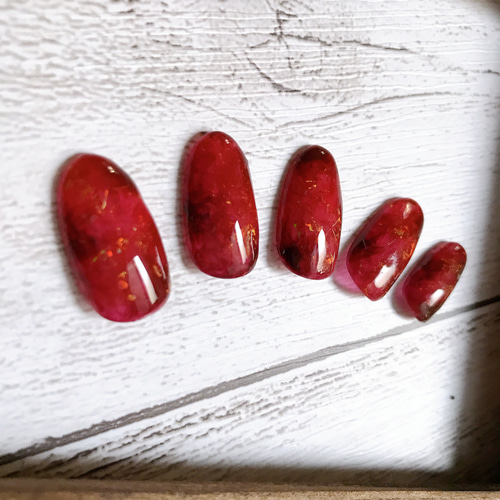 003 赤べっ甲 ボルドー 金箔 大人ネイル ネイルチップ 秋ネイル ネイル