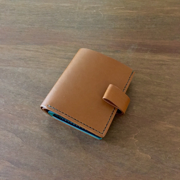 手帳のようなミニ財布／茶色×ブルー×水色〈カラー固定版〉 2枚目の画像