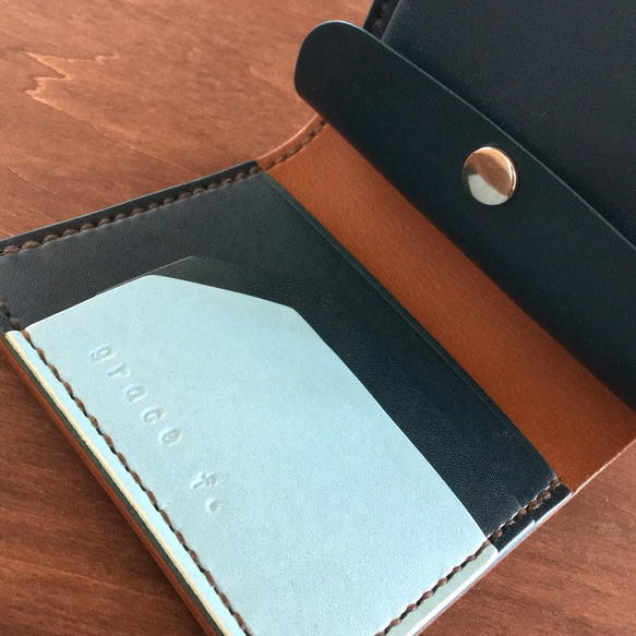 手帳のようなミニ財布／茶色×ブルー×水色〈カラー固定版〉 3枚目の画像