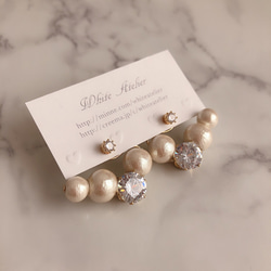 [送料無料] cotton pearl and zirconia back charm pierce 2枚目の画像