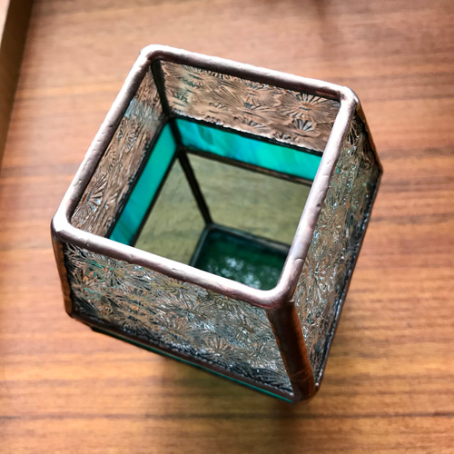 アンティーク　花瓶　ステンドグラス風 ステンドグラスのアンティーク調花瓶(グリーン)【受注製作】 一輪挿し