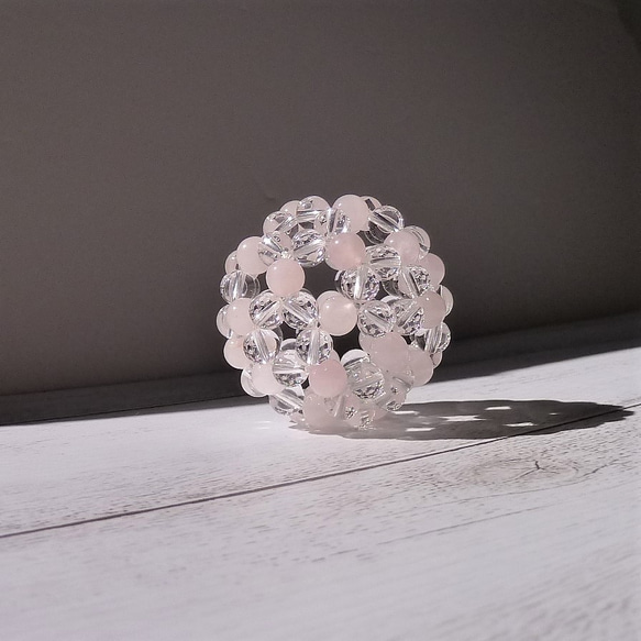 神聖幾何学フラーレン ローズクォーツと 天然水晶 6ミリ球 立体