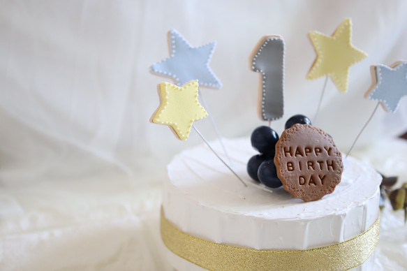 かす様　専用　人気商品☆1歳　誕生日　バースデークレイケーキトッパー　ケーキトッパー 3枚目の画像