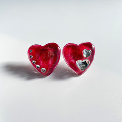 【特価】glass heart Valentine red Earrings 6枚目の画像