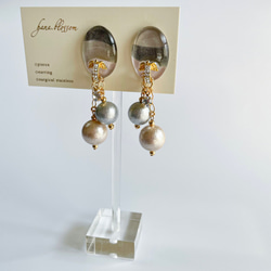 glas oval gray elegant perl Earrings 6枚目の画像
