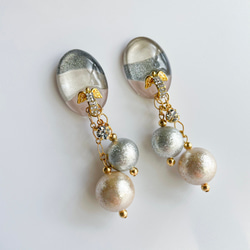 glas oval gray elegant perl Earrings 7枚目の画像