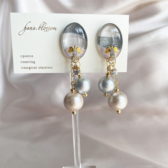 glas oval gray elegant perl Earrings 9枚目の画像