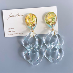 【再販】glass drop mimosa flower clear mint Earrings 5枚目の画像