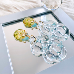 【再販】glass drop mimosa flower clear mint Earrings 6枚目の画像