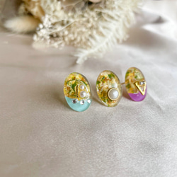 glass oval 3way mimosa flower Earrings 2枚目の画像