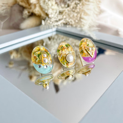 glass oval 3way mimosa flower Earrings 5枚目の画像