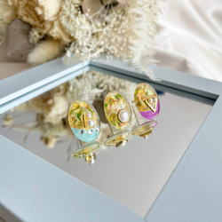 glass oval 3way mimosa flower Earrings 6枚目の画像
