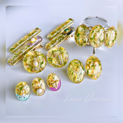 glass oval 3way mimosa flower Earrings 7枚目の画像