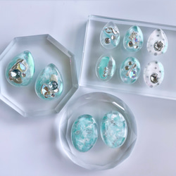 glass oval 3way mint green Earrings 9枚目の画像