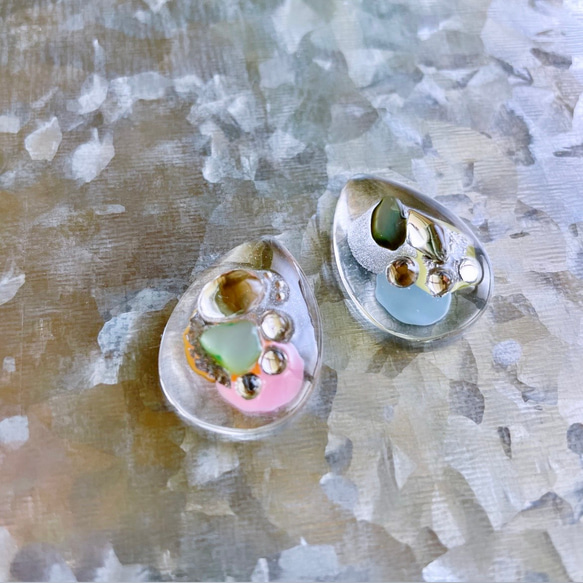 玻璃滴細微差別清晰的顏色銀耳環② 第4張的照片