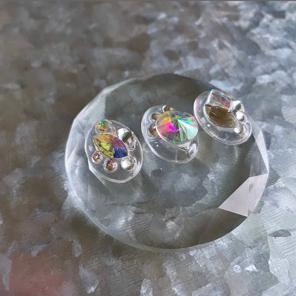 玻璃橢圓形 3way 細微差別水晶耳環 ③ 第2張的照片